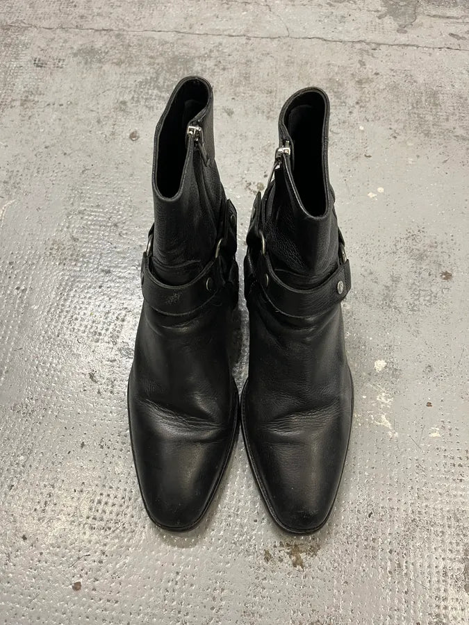Saint Laurent Wyatt Buckle Black Leather Boots ukXIMgD 3