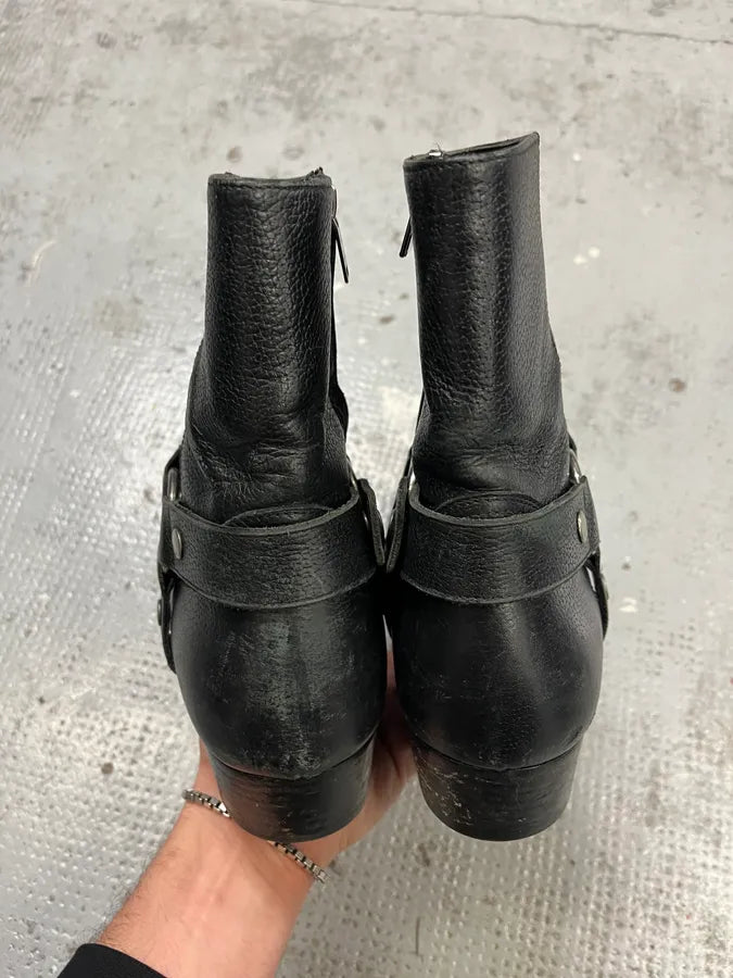 Saint Laurent Wyatt Buckle Black Leather Boots ukXIMgD 4
