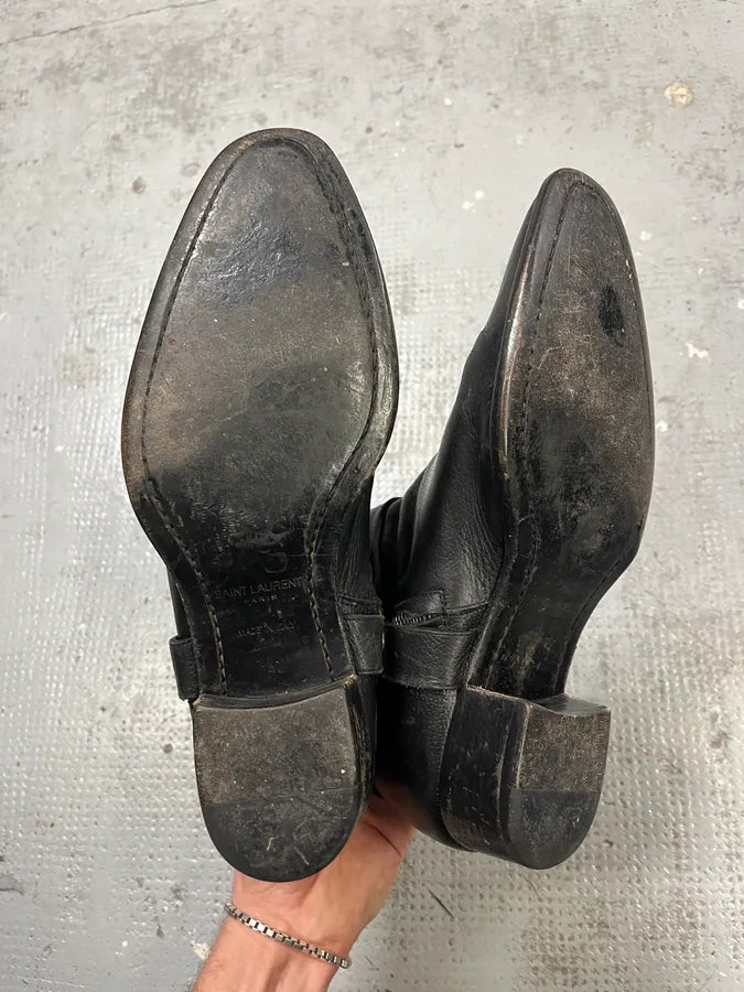 Saint Laurent Wyatt Buckle Black Leather Boots ukXIMgD 5