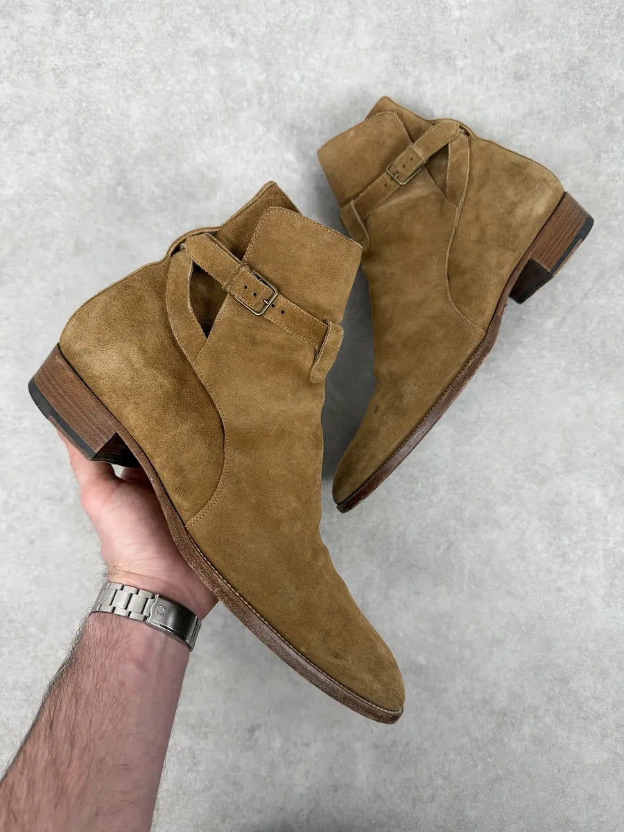 Saint Laurent Wyatt Jodhpur Beige Suede Leather Boots hFCzlRj 0