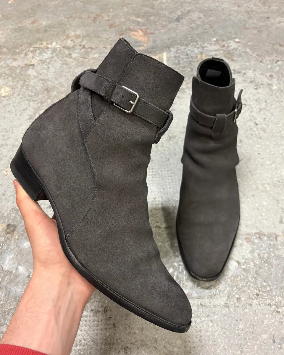 Saint Laurent Wyatt Jodhpur Suede Grey Boots qLXOISq 0