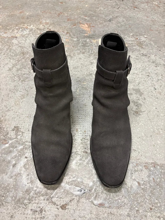 Saint Laurent Wyatt Jodhpur Suede Grey Boots qLXOISq 1