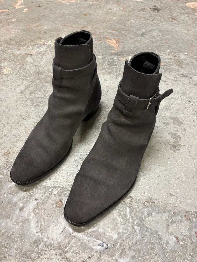Saint Laurent Wyatt Jodhpur Suede Grey Boots qLXOISq 2