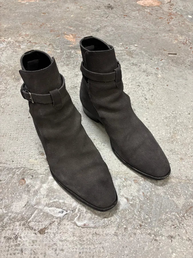 Saint Laurent Wyatt Jodhpur Suede Grey Boots qLXOISq 3