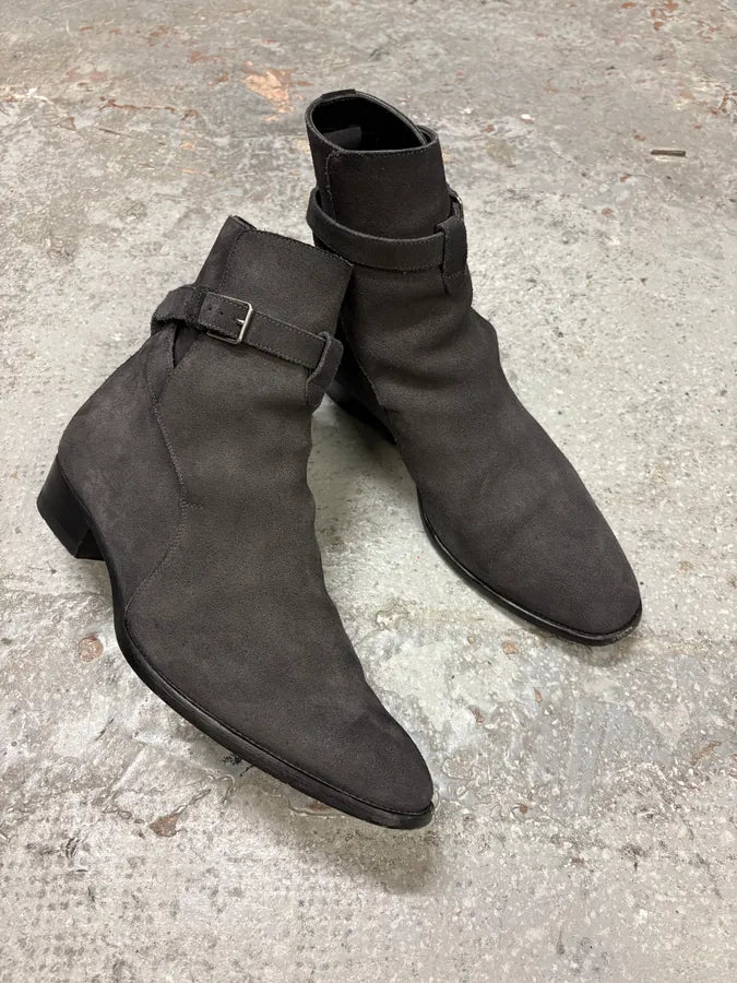 Saint Laurent Wyatt Jodhpur Suede Grey Boots qLXOISq 4