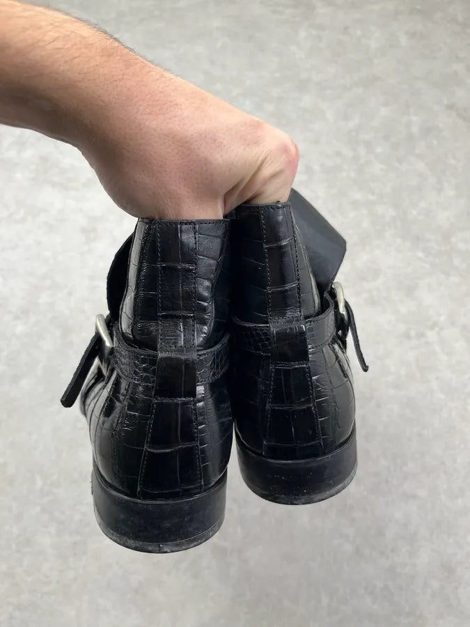 Salvatore Ferragamo Black Crocodile Leather Boots FhMuiru 5