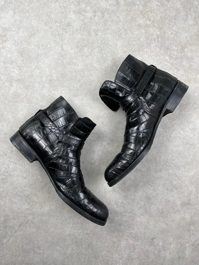Salvatore Ferragamo Black Crocodile Leather Boots FhMuiru 4