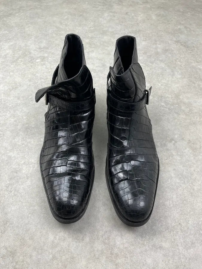 Salvatore Ferragamo Black Crocodile Leather Boots FhMuiru 1