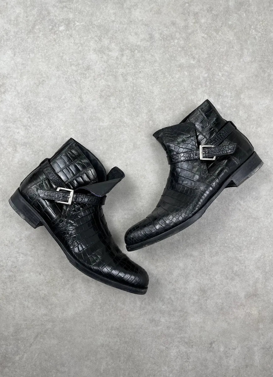 Salvatore Ferragamo Black Crocodile Leather Boots FhMuiru 3