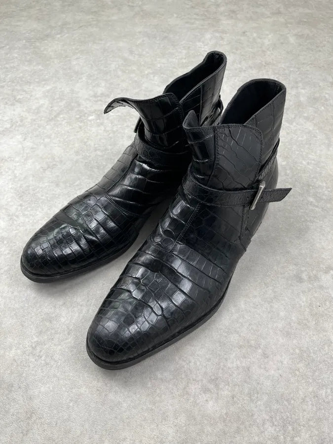 Salvatore Ferragamo Black Crocodile Leather Boots FhMuiru 2