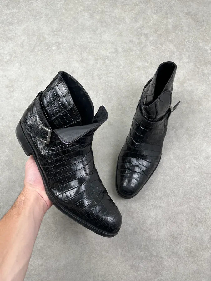 Salvatore Ferragamo Black Crocodile Leather Boots FhMuiru 0