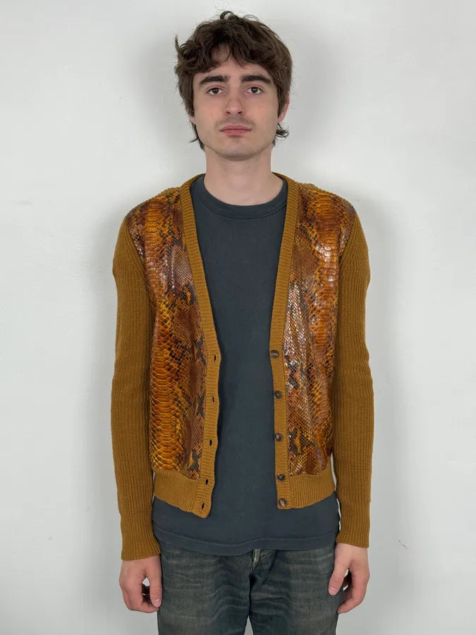 Salvatore Ferragamo Camel Cashmere Python Leather Cardigan Gxenwan 1