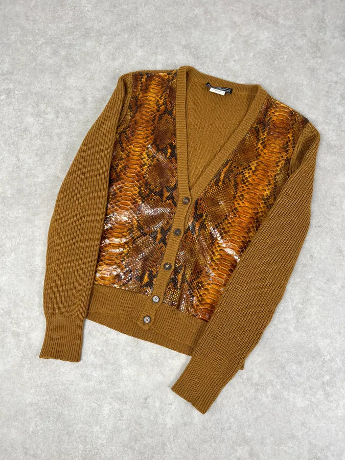 Salvatore Ferragamo Camel Cashmere Python Leather Cardigan Gxenwan 3