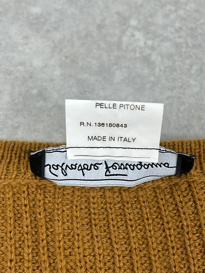 Salvatore Ferragamo Camel Cashmere Python Leather Cardigan Gxenwan 9