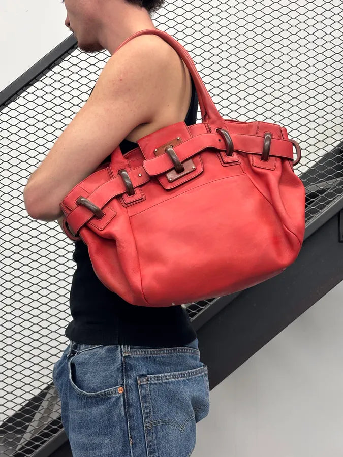 Salvatore Ferragamo Red Leather Buckle Tote Bag PYQFbkh 1