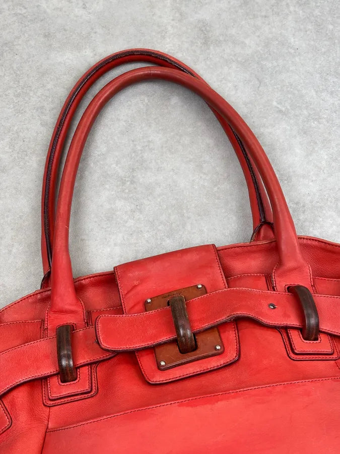 Salvatore Ferragamo Red Leather Buckle Tote Bag PYQFbkh 4