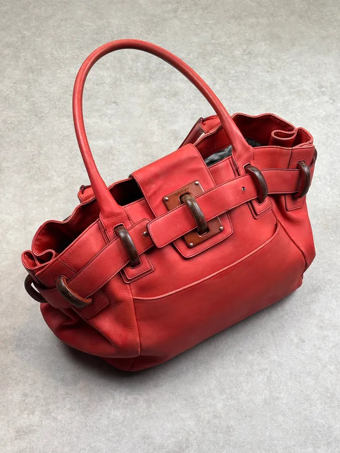 Salvatore Ferragamo Red Leather Buckle Tote Bag PYQFbkh 0
