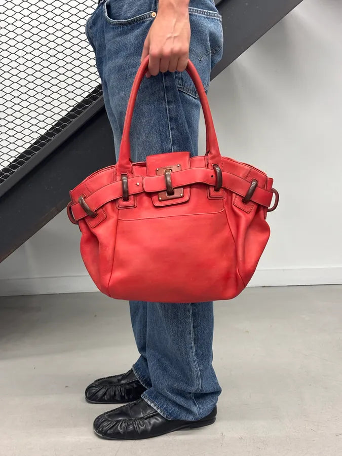 Salvatore Ferragamo Red Leather Buckle Tote Bag PYQFbkh 2