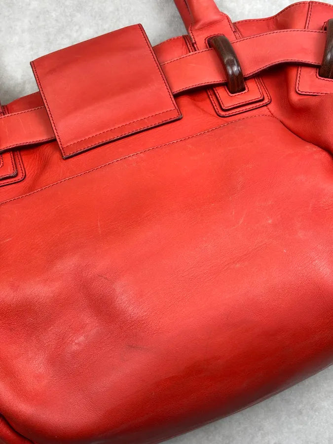 Salvatore Ferragamo Red Leather Buckle Tote Bag PYQFbkh 11