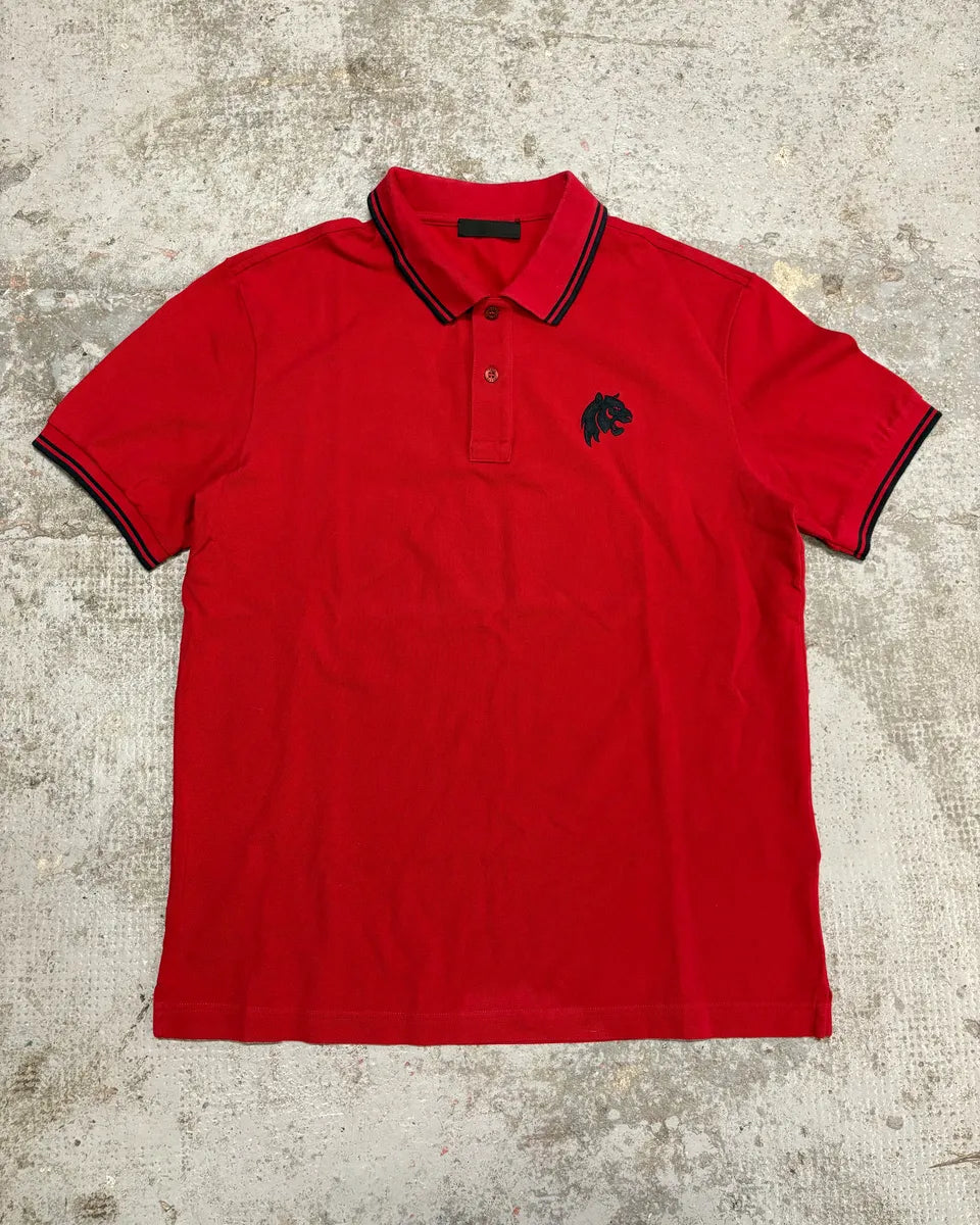 SS2015 Prada Devil Red & Black Lion Polo Shirt mmFGwBX 0