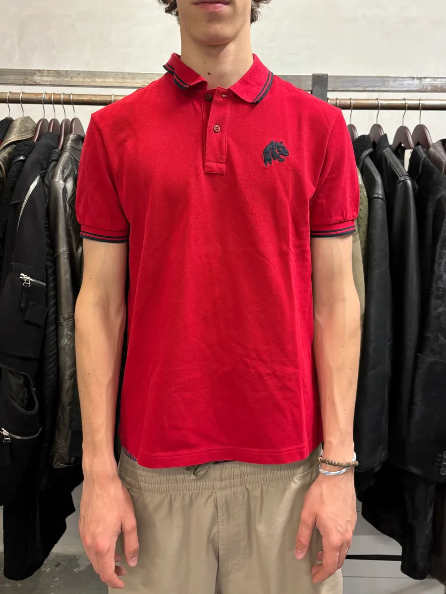 SS2015 Prada Devil Red & Black Lion Polo Shirt mmFGwBX 1