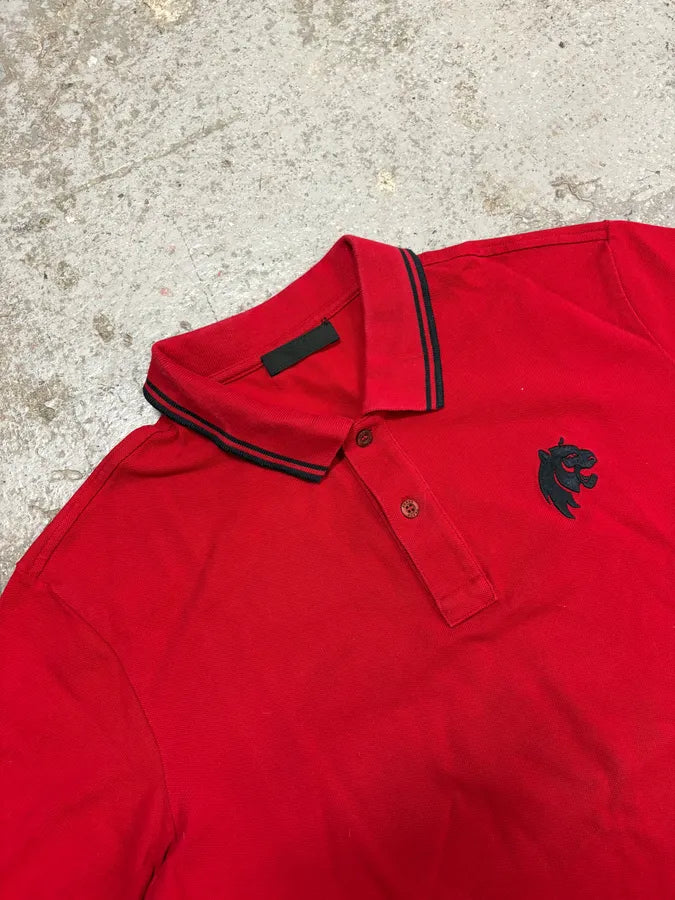 SS2015 Prada Devil Red & Black Lion Polo Shirt mmFGwBX 4
