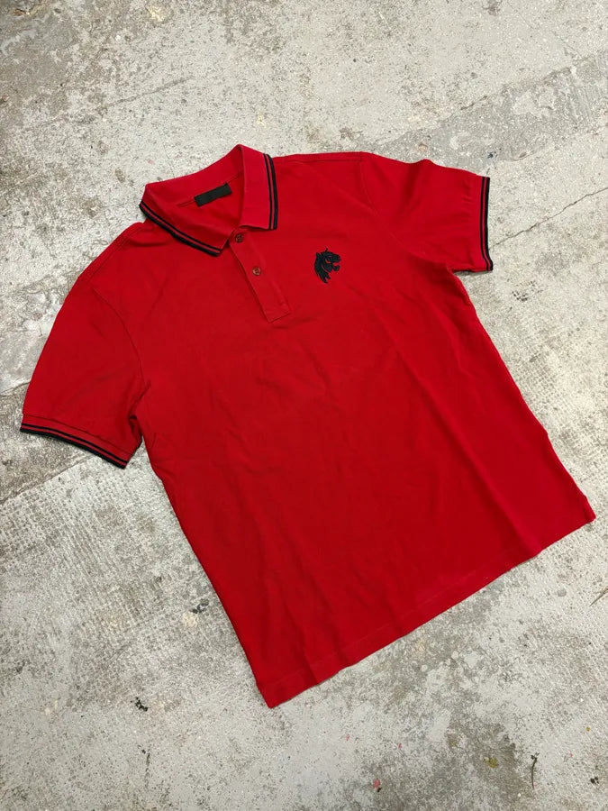 SS2015 Prada Devil Red & Black Lion Polo Shirt mmFGwBX 3