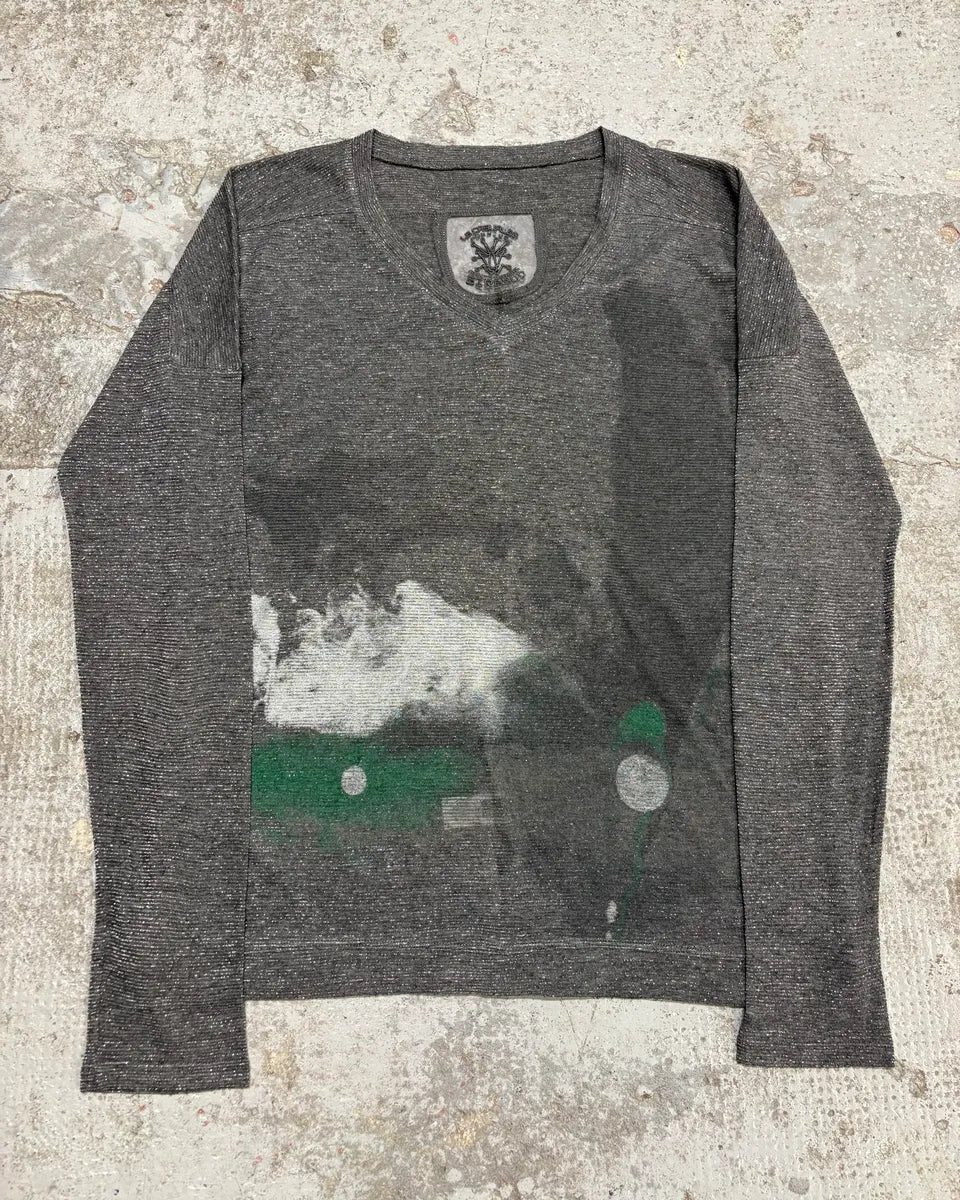 2000s Marithé + François Girbaud Grey Contemporary V Neck Longsleeves gilKPAB 0