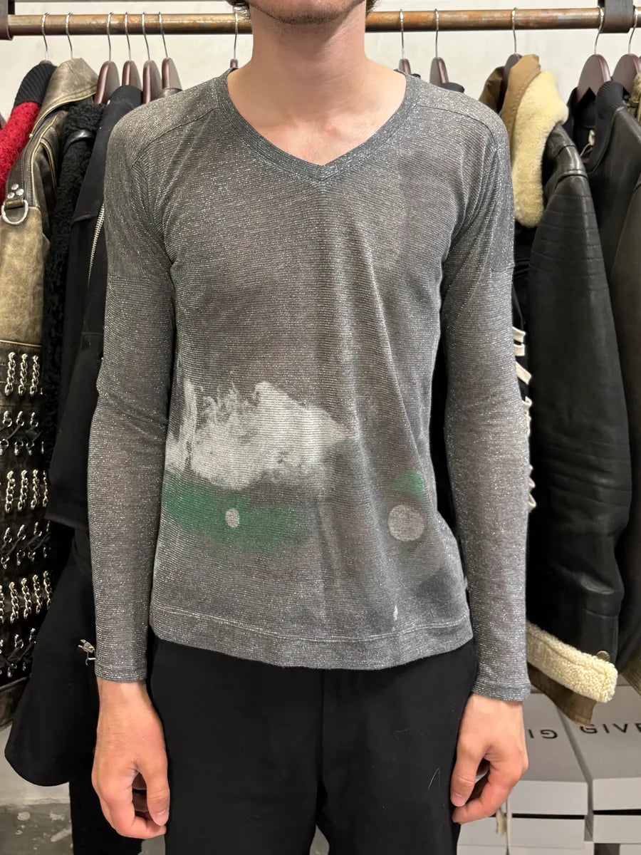 2000s Marithé + François Girbaud Grey Contemporary V Neck Longsleeves gilKPAB 1