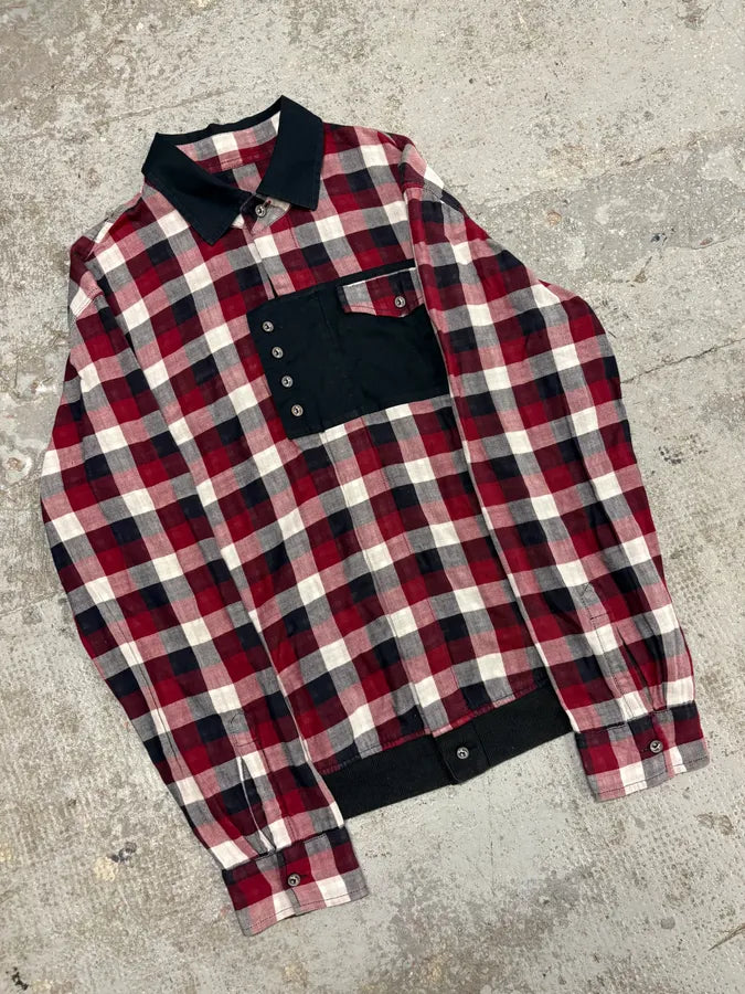 2000s Marithé + François Girbaud Checked Red & Navy Utility Overshirt tGEsUbv 3