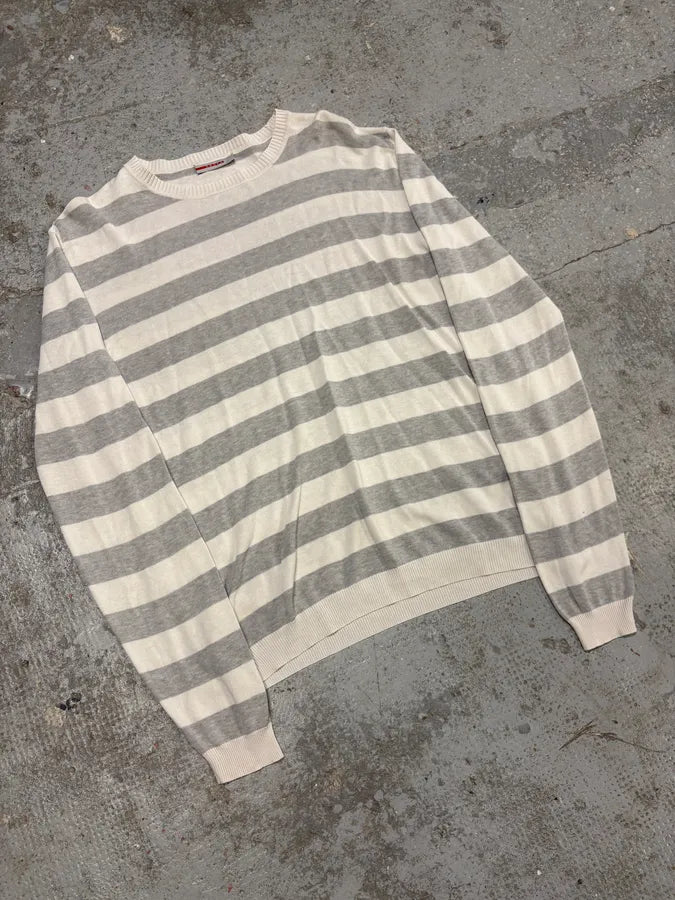 SS2008 Prada White & Grey Striped Sweater (S/M) fRxafyK 3