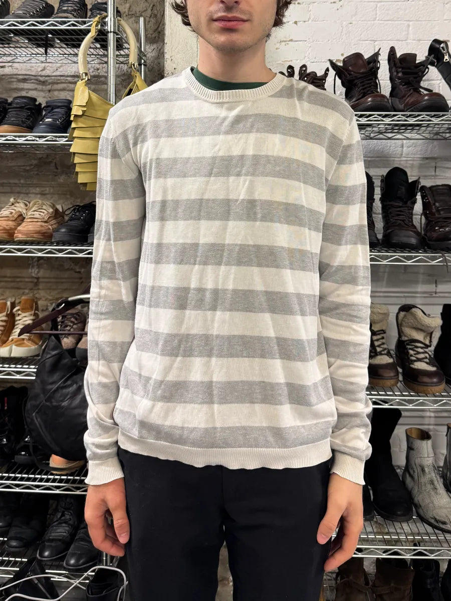 SS2008 Prada White & Grey Striped Sweater (S/M) fRxafyK 1