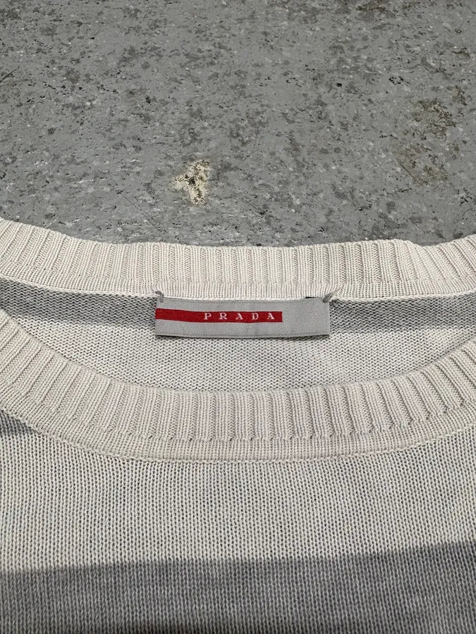SS2008 Prada White & Grey Striped Sweater (S/M) fRxafyK 6