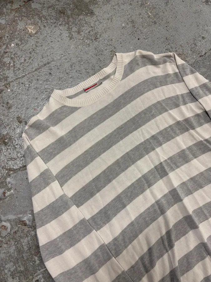 SS2008 Prada White & Grey Striped Sweater (S/M) fRxafyK 4