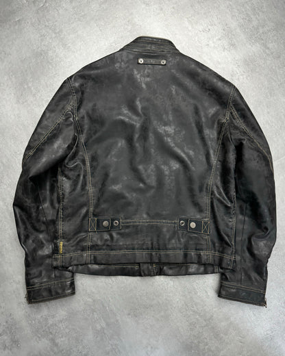 2000s Armani Eroded Tern Black Biker Leather Jacket (L) - 2