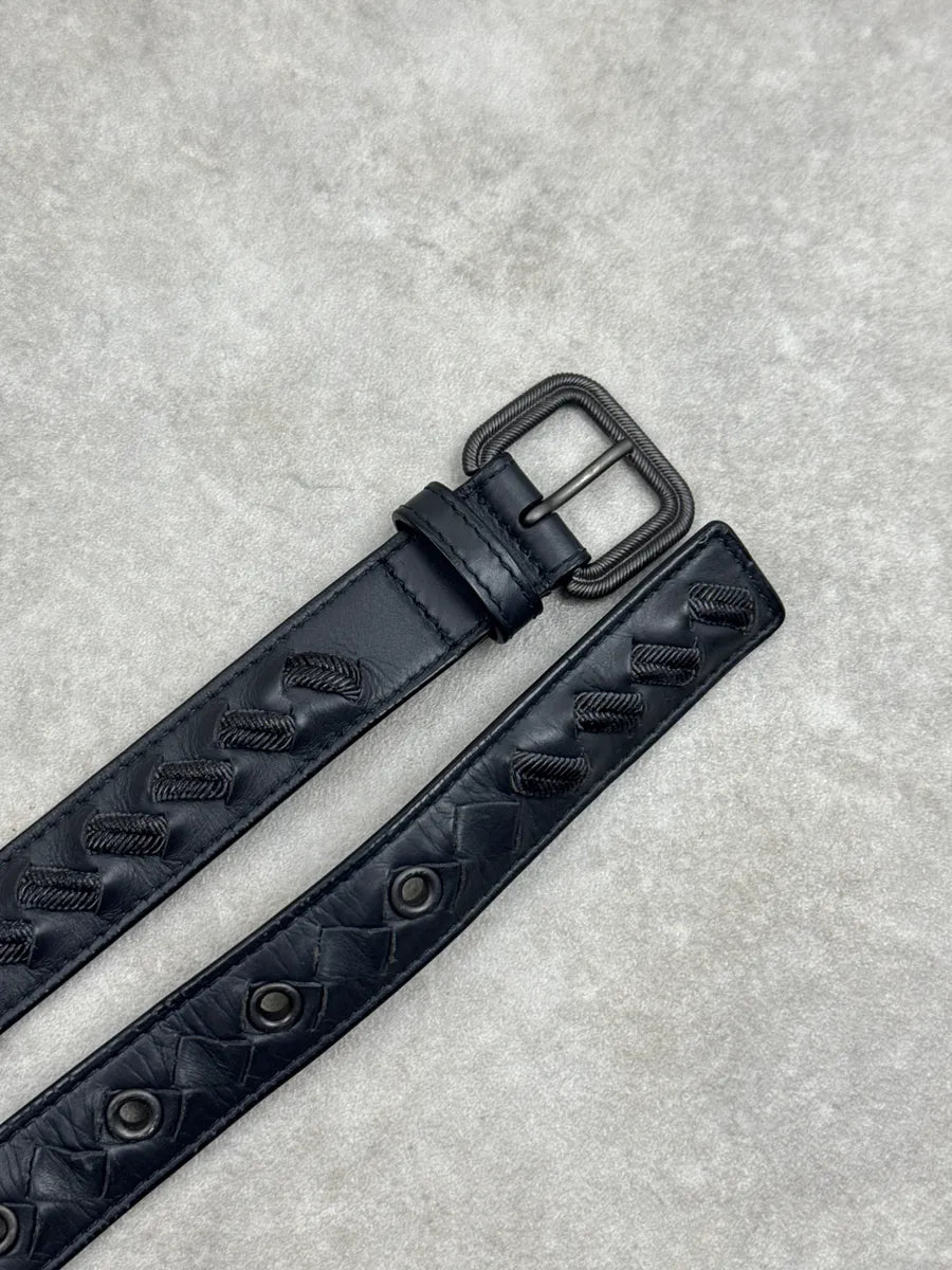 2000s Bottega Veneta Black Thib Leather Intrecciato Eyelet Belt sdMvVyQf 3