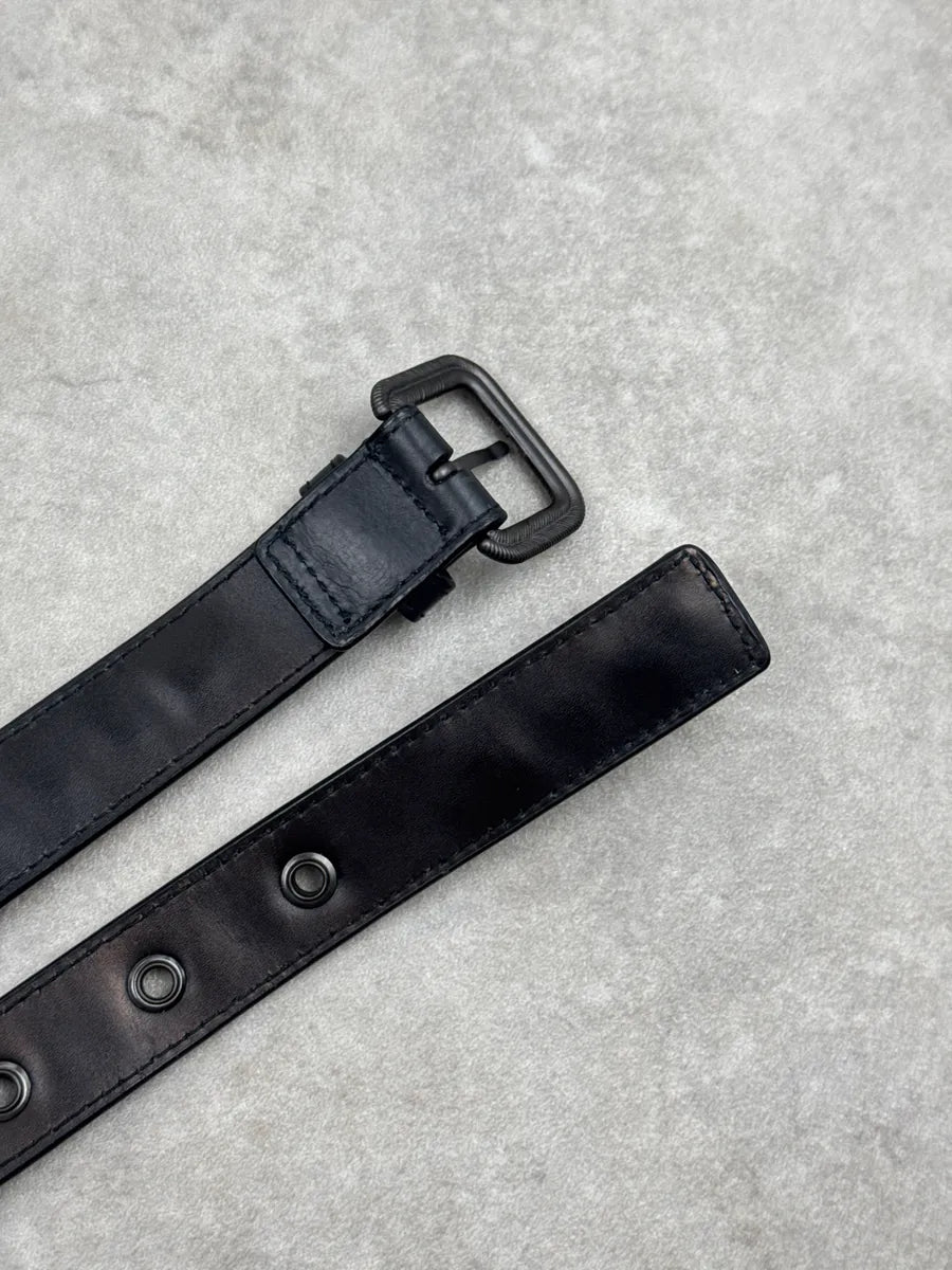 2000s Bottega Veneta Black Thib Leather Intrecciato Eyelet Belt sdMvVyQf 5