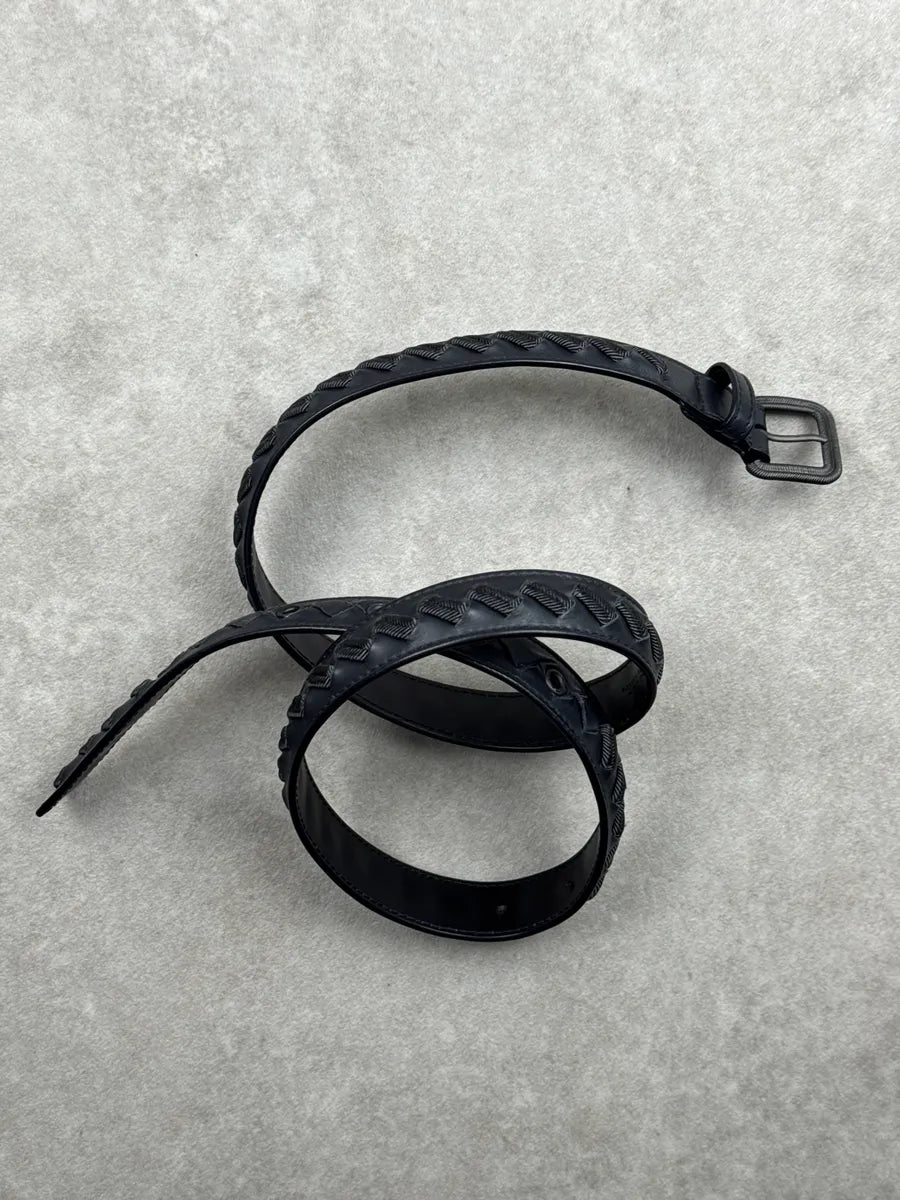 2000s Bottega Veneta Black Thib Leather Intrecciato Eyelet Belt sdMvVyQf 1