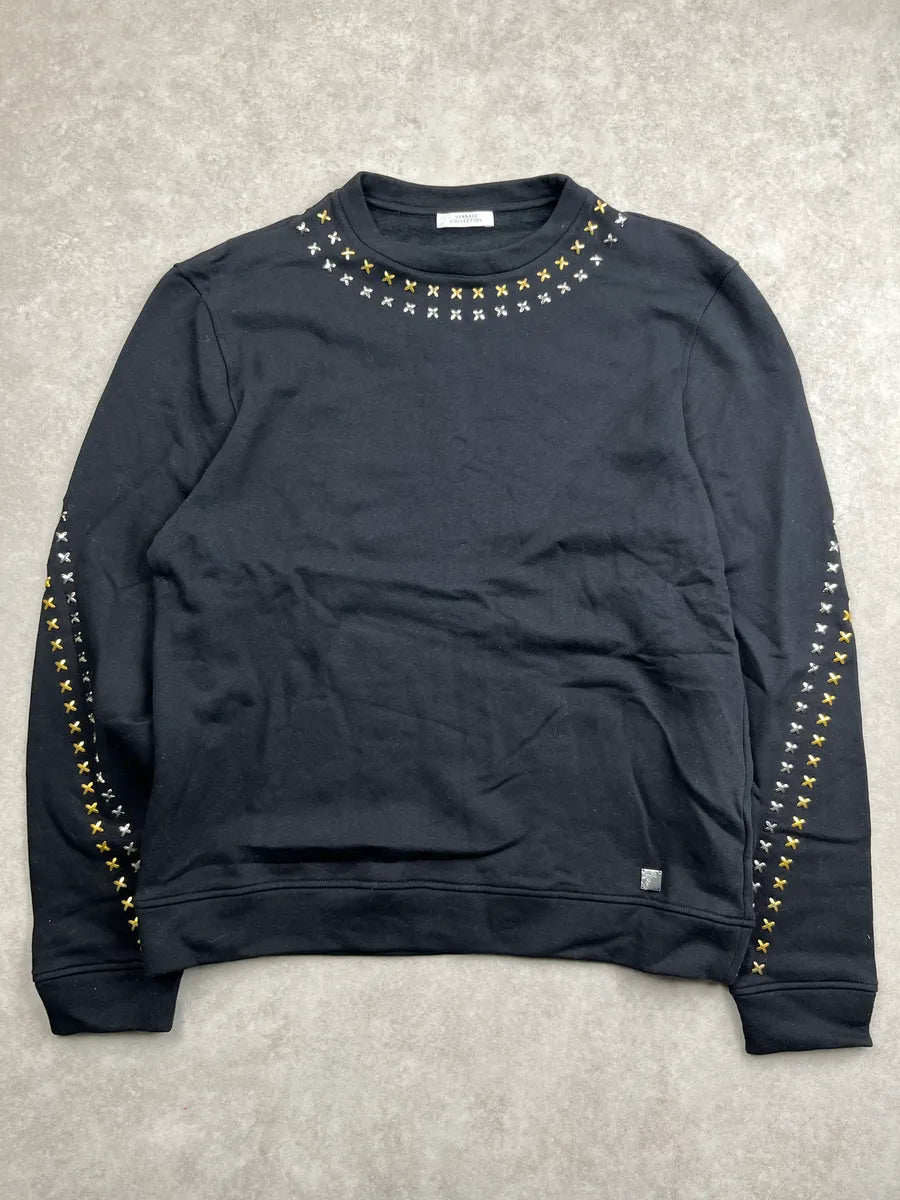 AW2017 Versace Collection Black Studded Sweater seXvLUAy 0