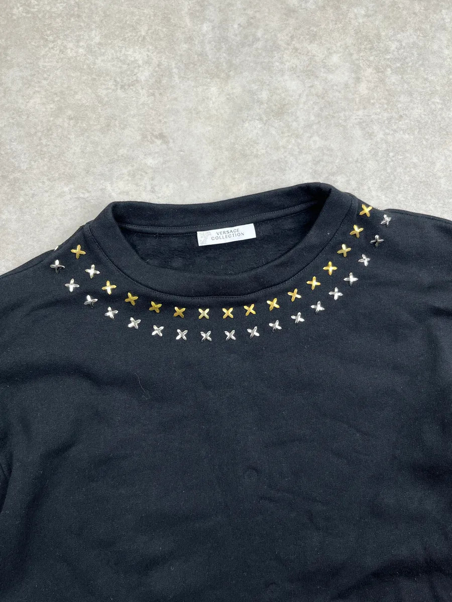 AW2017 Versace Collection Black Studded Sweater seXvLUAy 5