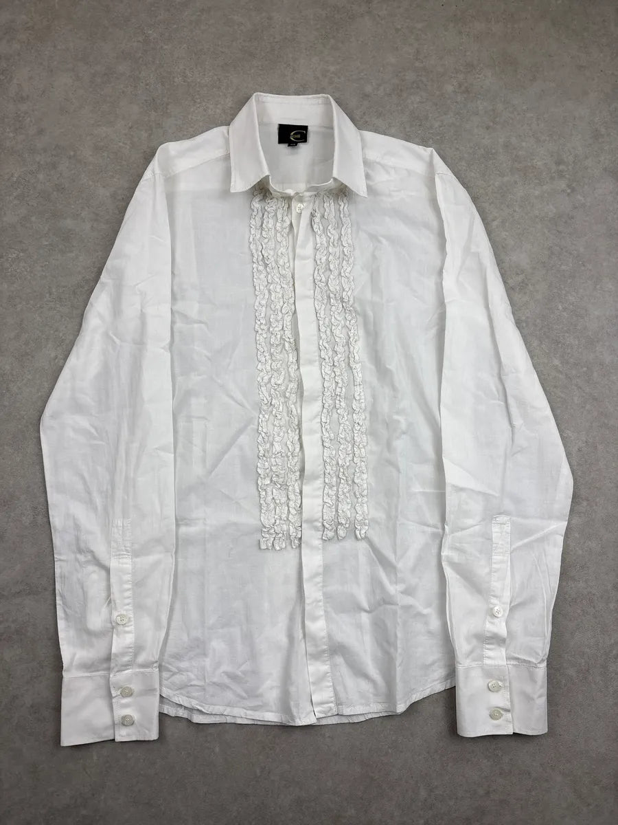 SS2009 Cavalli White Ruffled Button Shirt seaBvXZQ 0