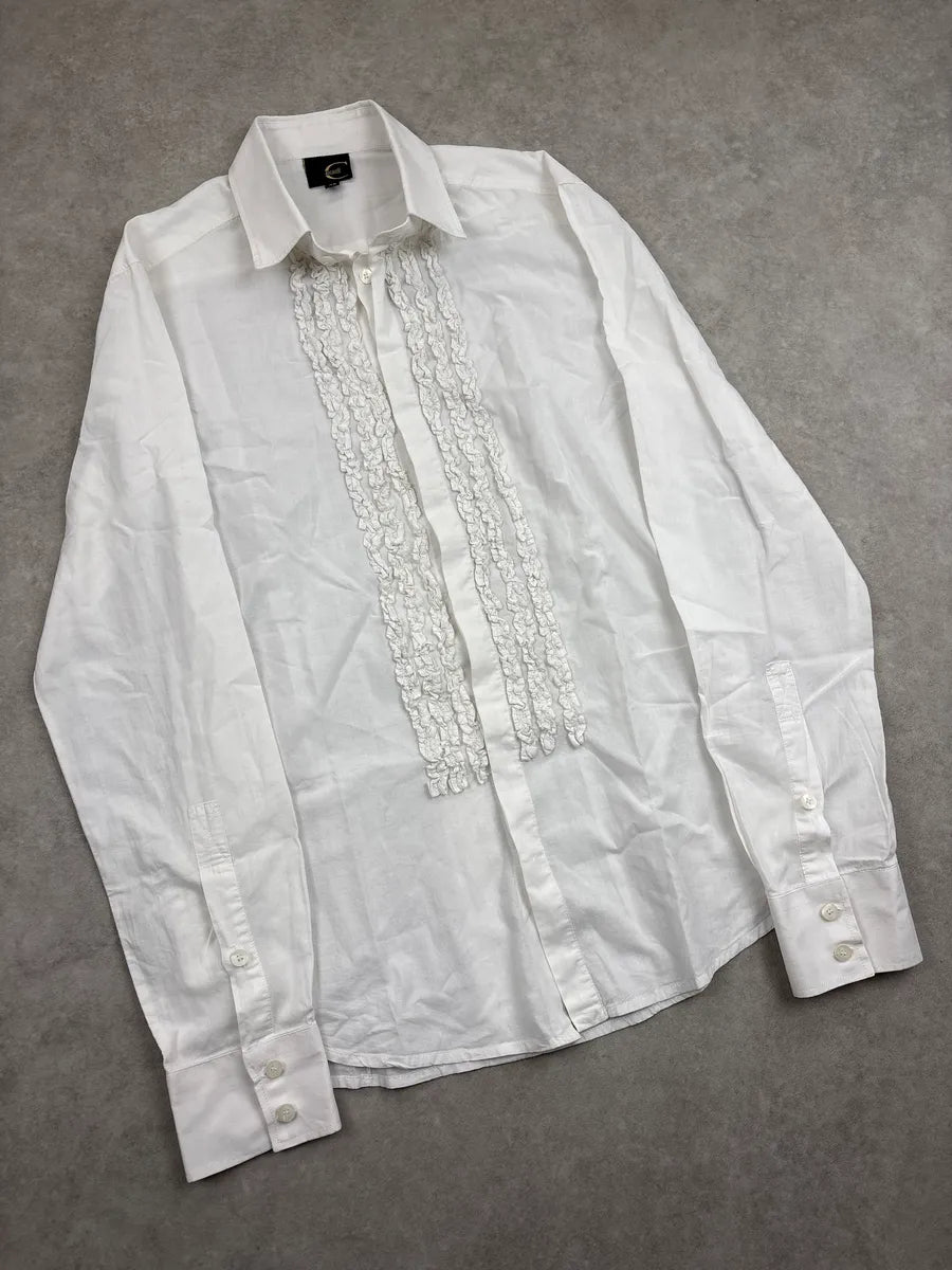 SS2009 Cavalli White Ruffled Button Shirt seaBvXZQ 3