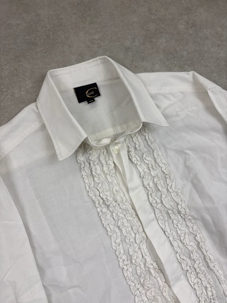 SS2009 Cavalli White Ruffled Button Shirt seaBvXZQ 4