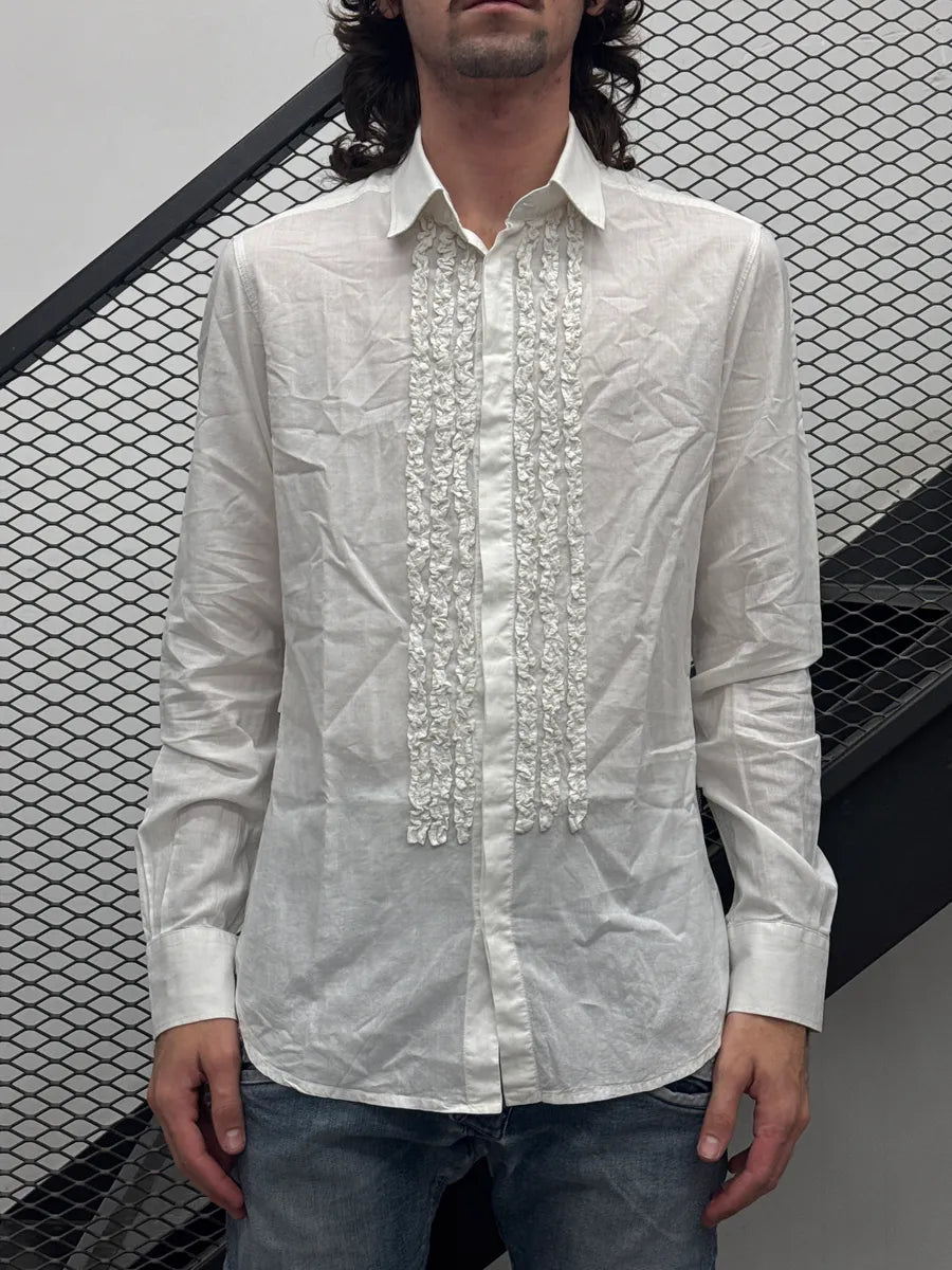 SS2009 Cavalli White Ruffled Button Shirt seaBvXZQ 1