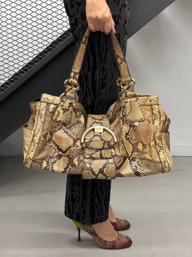 Sergio Rossi Beige Python Leather Handle Bag nZdYxZz 1