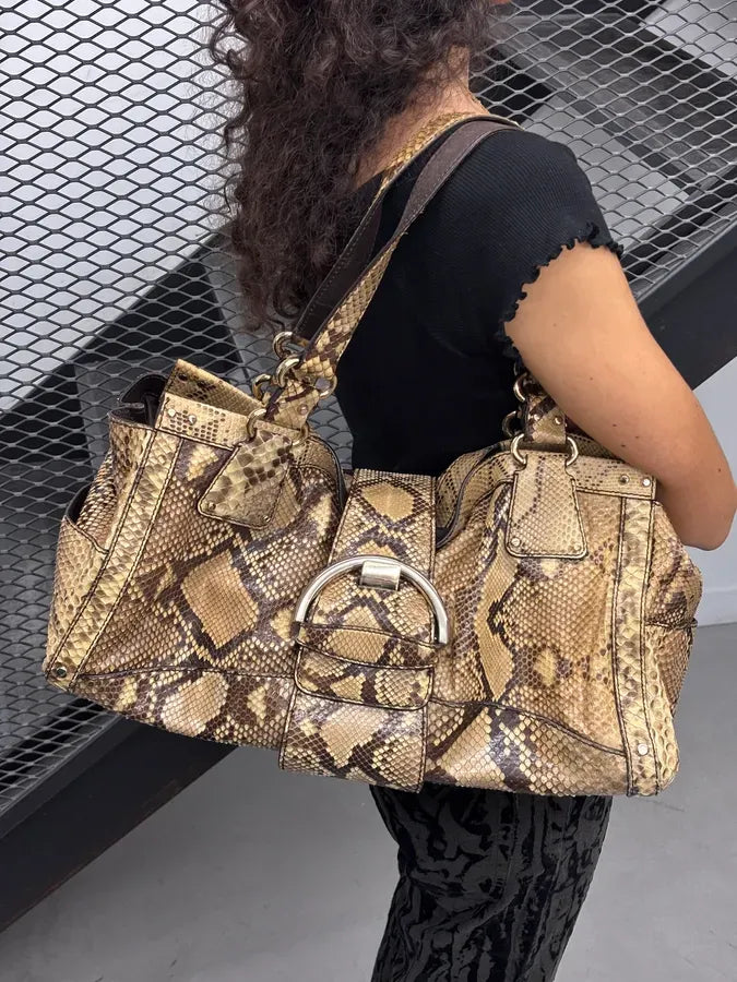 Sergio Rossi Beige Python Leather Handle Bag nZdYxZz 2