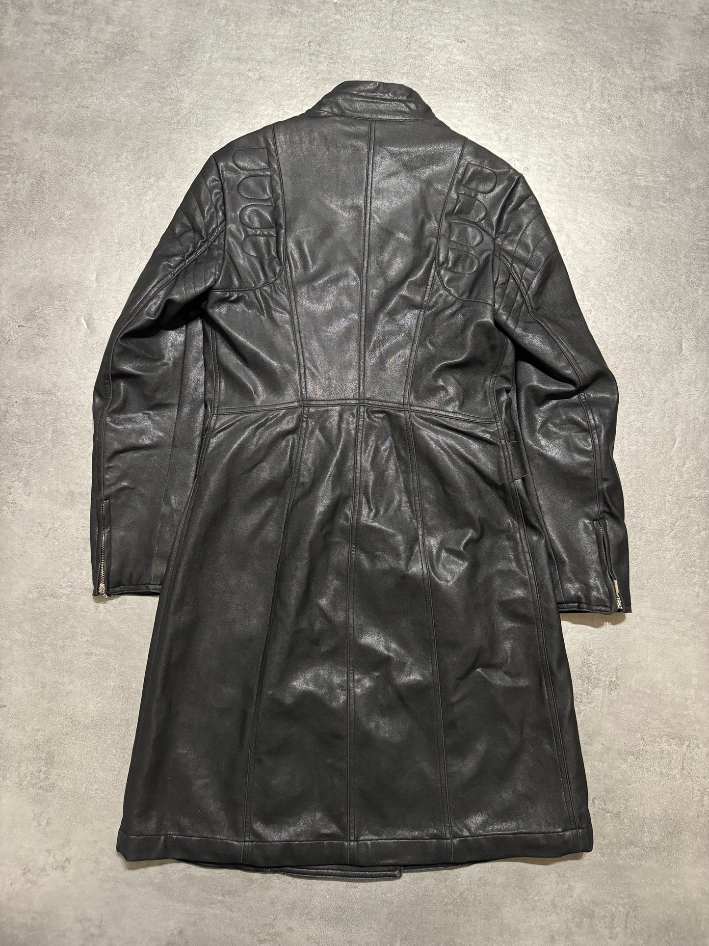 2000s Plein Sud Asymmetrical Black Padded Leather Trench Jacket (XS/S) - 2