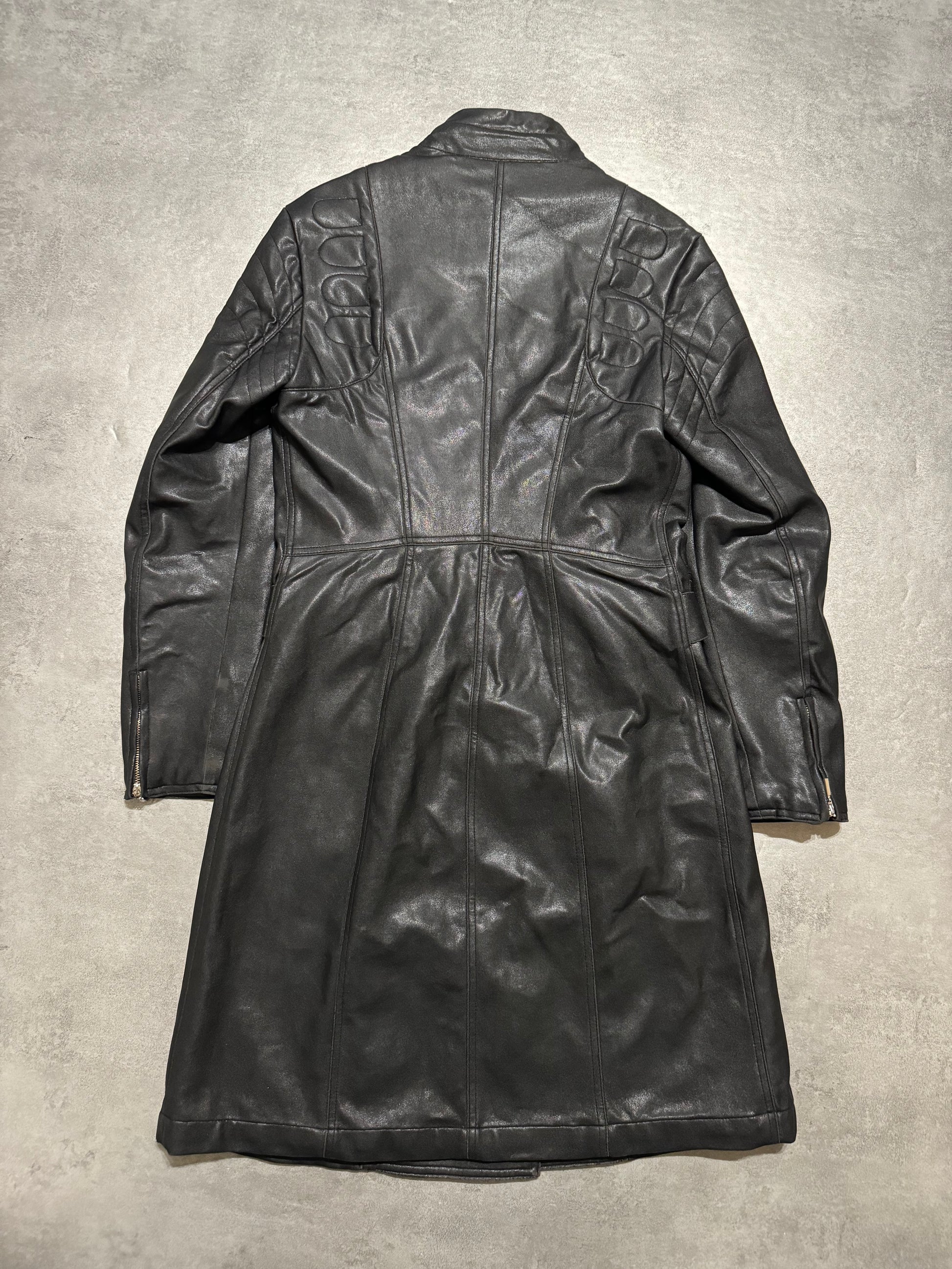 2000s Plein Sud Asymmetrical Black Padded Leather Trench Jacket (XS/S) - 2