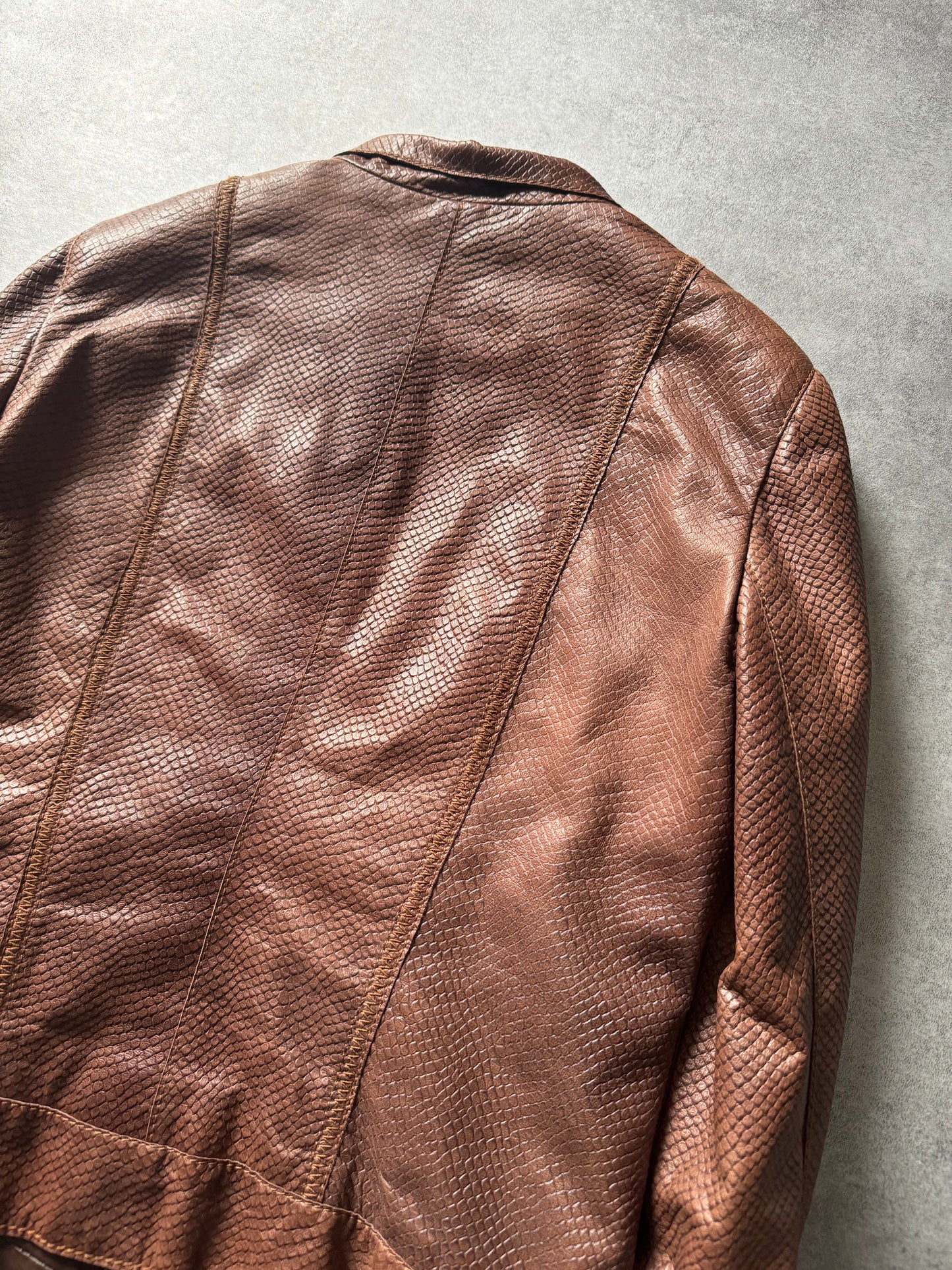 AW2007 Emporio Armani Python Effect Brown Leather Jacket  (XS) - 6