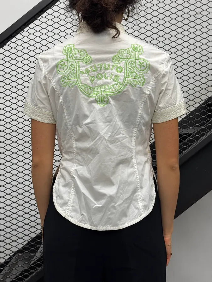 Diesel White Short Sleeves Embroidered Shirt GwGtYNL 4